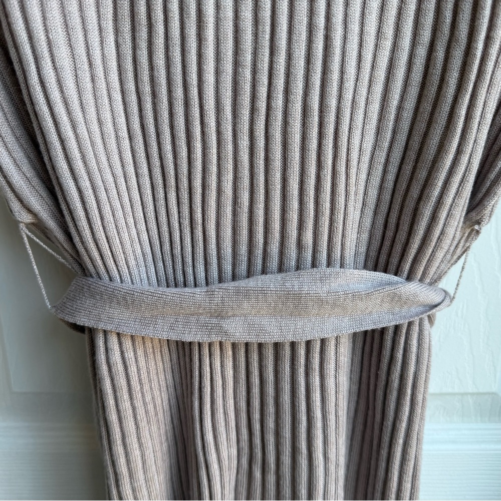 H&M MAMA Maternity Long Ribbed Knit Belted Beige Sweater, Size Small - Picture 5 of 7